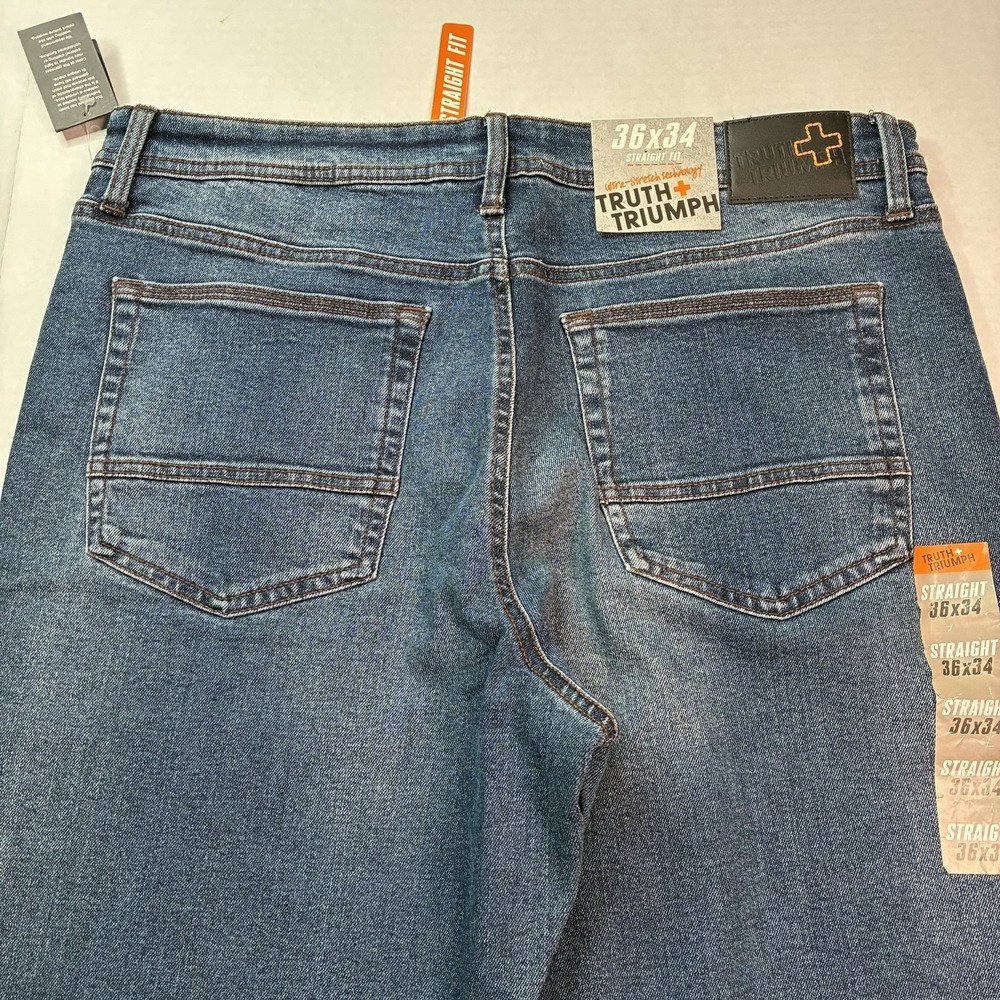 Truth + Triumph Straight Regular Fit Jeans Men's Size 36x34 Blue Ultra Stretch - Picture 8 of 8